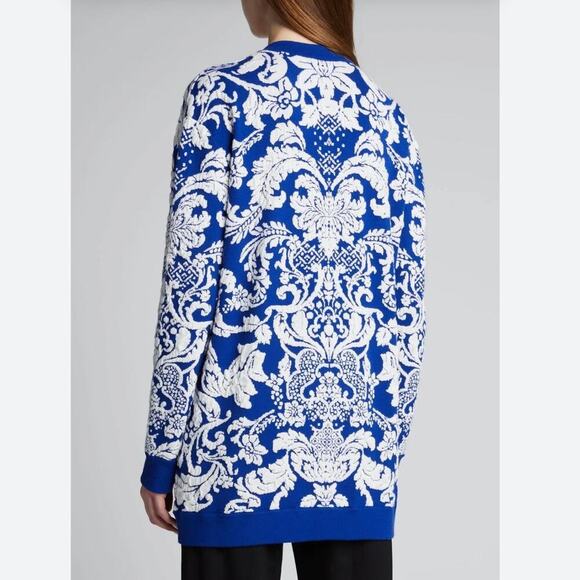 Alice + Olivia Bradford Paisley Grandpa Cardigan Blue White Size Large Sweater - Picture 9 of 14